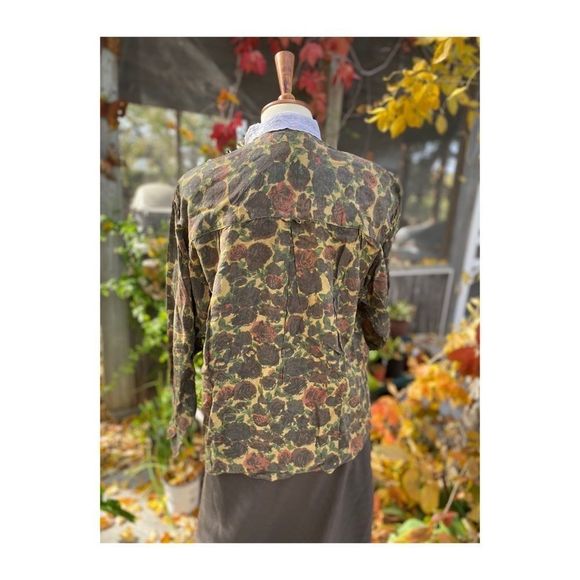 Dark Fall Floral Blouse Button Up 90s Lace Collar Sz M - Picture 4 of 11